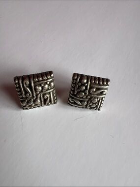 Brighton Silver-Tone Decorative Square Stud Earrings